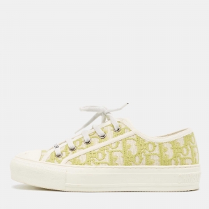 Dior Green Oblique Embroidered Canvas Walk'n'Dior Sneakers Size 36.5