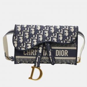 Pre Owned Dior Blue Oblique Saddle Slim Belt Pouch