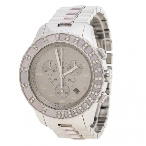 Dior Grey Stainless Steel Diamond Studded Pink Sapphire Stainless Steel Christal CD114315 Women's Wristwatch 39 mm