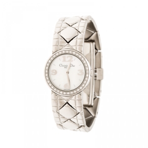  Christian Dior White Mother of Pearl Diamonds Chris Collection D86-101 Women's Wristwatch 24 mm