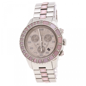 Dior Grey Stainless Steel Diamond Studded Pink Sapphire Stainless Steel Christal CD114315 Women's Wristwatch 39 mm