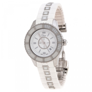 Dior White Stainless Steel Rubber Christal CD113111 Women's Wristwatch 33 mm