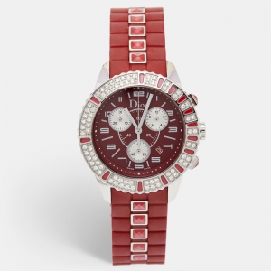 Dior Red Stainless Steel Diamond Rubber Christal CD11431BR001 Women's Wristwatch 38 mm