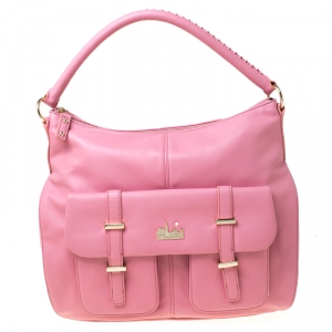 Pre Owned DKNY Pink Leather Front Pocket Shoulder Bag