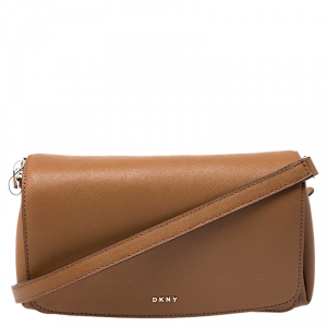 Pre Owned Dkny Tan Leather Flap Crossbody Bag