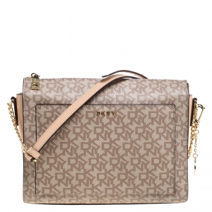 Pre Owned DKNY Beige Signature Coated Canvas Bryant Crossbody Bag