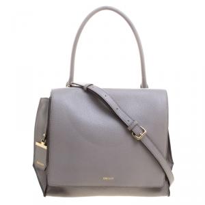 Pre Owned DKNY Grey Leather Chelsea Flap Top Handle Bag