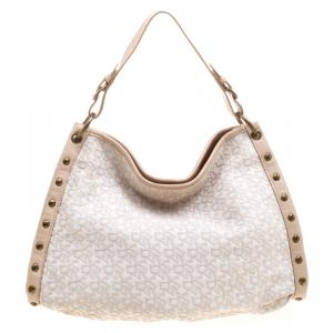 مملوكة مسبقًا DKNY Beige Canvas Signature Hobo
