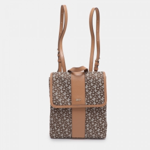 Pre Owned Dkny Beige Signature Canvas and Leather Backpack