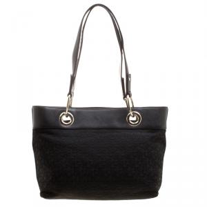 Pre Owned DKNY Black Monogram Fabric Tote