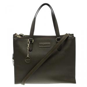 Pre Owned DKNY Khaki Leather Double Zip Convertible Tote