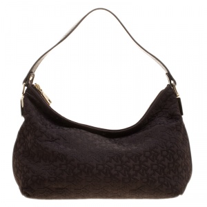 مملوكة مسبقًا DKNY Brown Signature Canvas and Leather Hobo