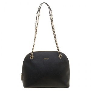 Pre Owned DKNY Black Saffiano Leather Round Satchel