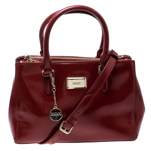 Pre Owned DKNY Red Leather Hudson Double Zip Tote