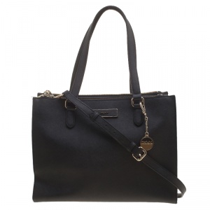 Pre Owned DKNY Black Leather Double Zip Convertible Tote