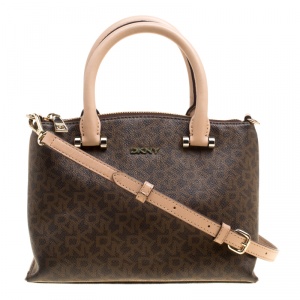 Pre Owned DKNY Brown Signature Coated Canvas and Leather Bryant Park Top Handle Bag