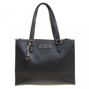 Pre Owned DKNY Black Leather Double Zip Convertible Tote
