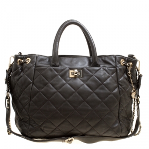 Pre Owned DKNY Military Green Quilted Leather Tote