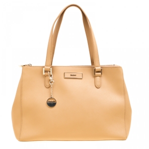 Pre Owned DKNY Caramel Leather Double Zip Tote