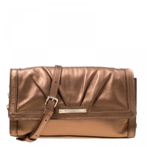 Pre Owned DKNY Donna Karan Metallic Copper Leather Flap Shoulder Bag
