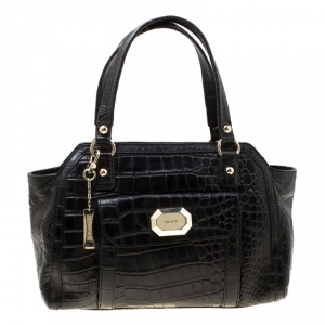 Pre Owned DKNY Black Crocodile Embossed Leather Satchel
