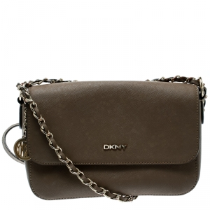 Pre Owned DKNY Taupe Saffiano Leather Bryant Park Crossbody Bag