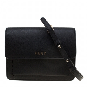 Pre Owned DKNY Black Saffiano Leather Mini Bryant Park Crossbody Bag  