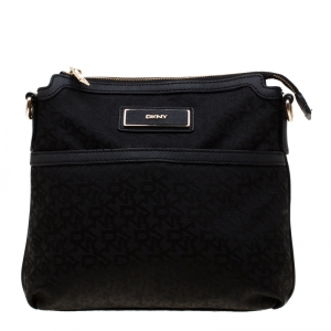 Pre Owned DKNY Black Signature Canvas Crossbody Bag
