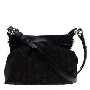 Pre Owned DKNY Black Signature Nylon and Leather Crossbody Bag