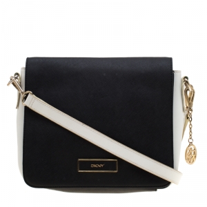 Pre Owned DKNY Black/White Leather Crossbody Bag