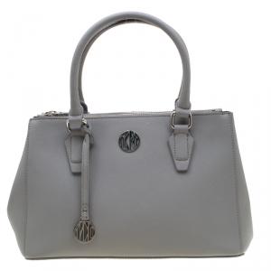 Pre Owned DKNY Grey Bryant Park Saffiano Leather Double Zip Tote