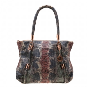 Pre Owned DKNY Multicolor Python Embossed Leather Top Handle Bag