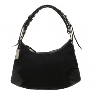 Pre Owned DKNY Black Signature Canvas and Leather Shoulder Bag