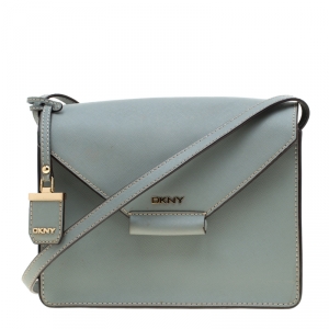 Pre Owned DKNY Ash Blue Leather Envelope Style Crossbody Bag