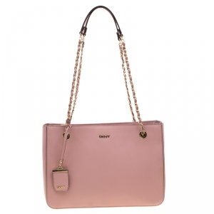 Pre Owned DKNY Pink Leather Top Zip Tote