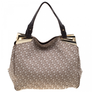 Pre Owned DKNY Beige/Brown Signature Canvas Hobo