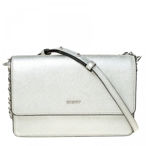 Pre Owned DKNY Silver Leather Bryant Crossbody Bag