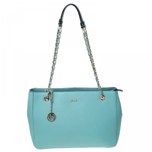 Pre Owned Dkny Lime Green Leather Bryant Zipped Chain Tote