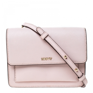 Pre Owned Dkny Baby Pink Leather Bryant Park Flap Crossbody Bag