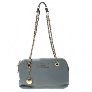 Pre Owned DKNY Grey Leather Shoulder Bag 