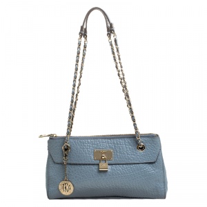 Pre Owned DKNY Light Blue Leather Padlock Chain Shoulder Bag