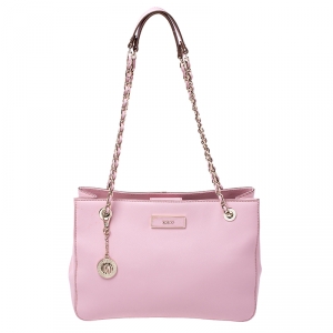 Pre Owned DKNY Pink Leather Bryant Zipped Chain Tote