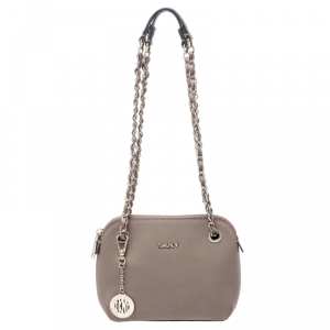 Pre Owned Dkny Beige Leather Bryant Chain Shoulder Bag