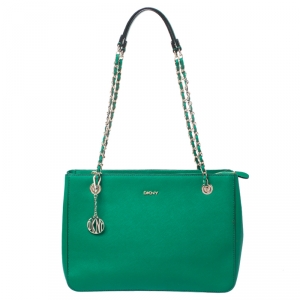 Pre Owned DKNY Green Leather Bryant Park Tote
