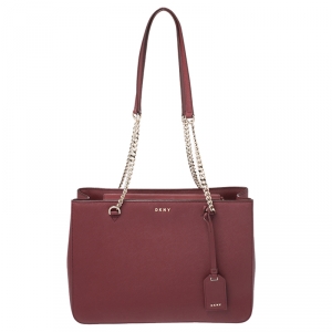 Pre Owned Dkny Maroon Leather Chain Tote