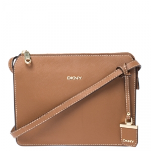 Pre Owned Dkny Brown Leather Zip Crossbody Bag