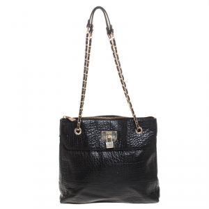 Pre Owned DKNY Black Grained Leather Padlock Chain Shoulder Bag