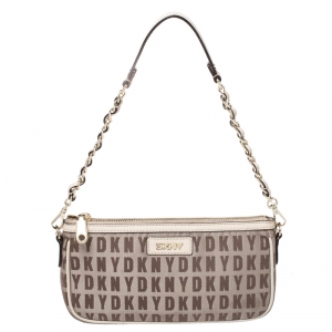 مملوكة مسبقًا DKNY Beige/Brown Monogram Canvas Pochette