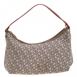 Pre Owned Dkny Beige/Red Signature Canvas Small Hobo