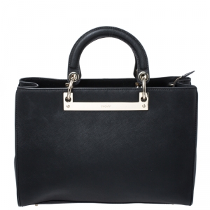 Pre Owned Dkny Black Leather Metal Tote